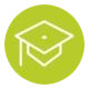 A white graduation cap icon inside a green circle.