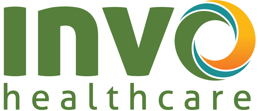 INVO Healthcare logo with "INVO" in bold green letters and a circular design in green, blue, and orange. "Healthcare" is written below in lowercase green letters.